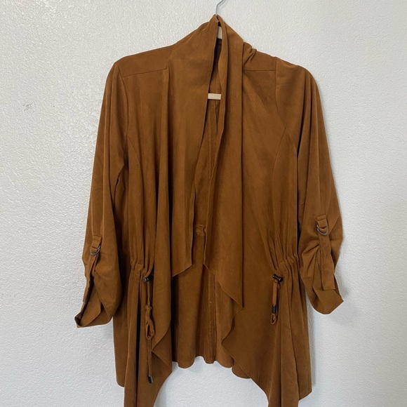 Cognac Suede Drape Jacket - Picture 2 of 4